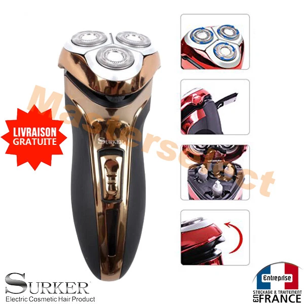 SURKER Rasoir électrique homme sans fil 3D 3 têtes flottante rechargeable pour barbe