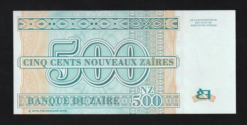 Zaire 500 Nouveaux Zaires 1995 P 65, UNC Banknote - Picture 2 of 2