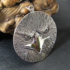 Solid 925 Sterling Silver Men's Large American Bald Eagle Head Patriotic Pendant