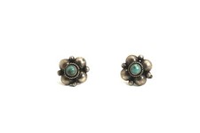 Vintage Mexico Silver & Turquoise Flower Design Screw Back Earrings
