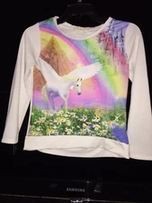 Btween Unicorn Among A Rainbow And Flower Meadow, Blous Girl