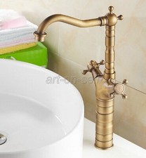 Double Handle Swivel Spout Bathroom Faucets Retro Antique Brass Basin Mixer Tap