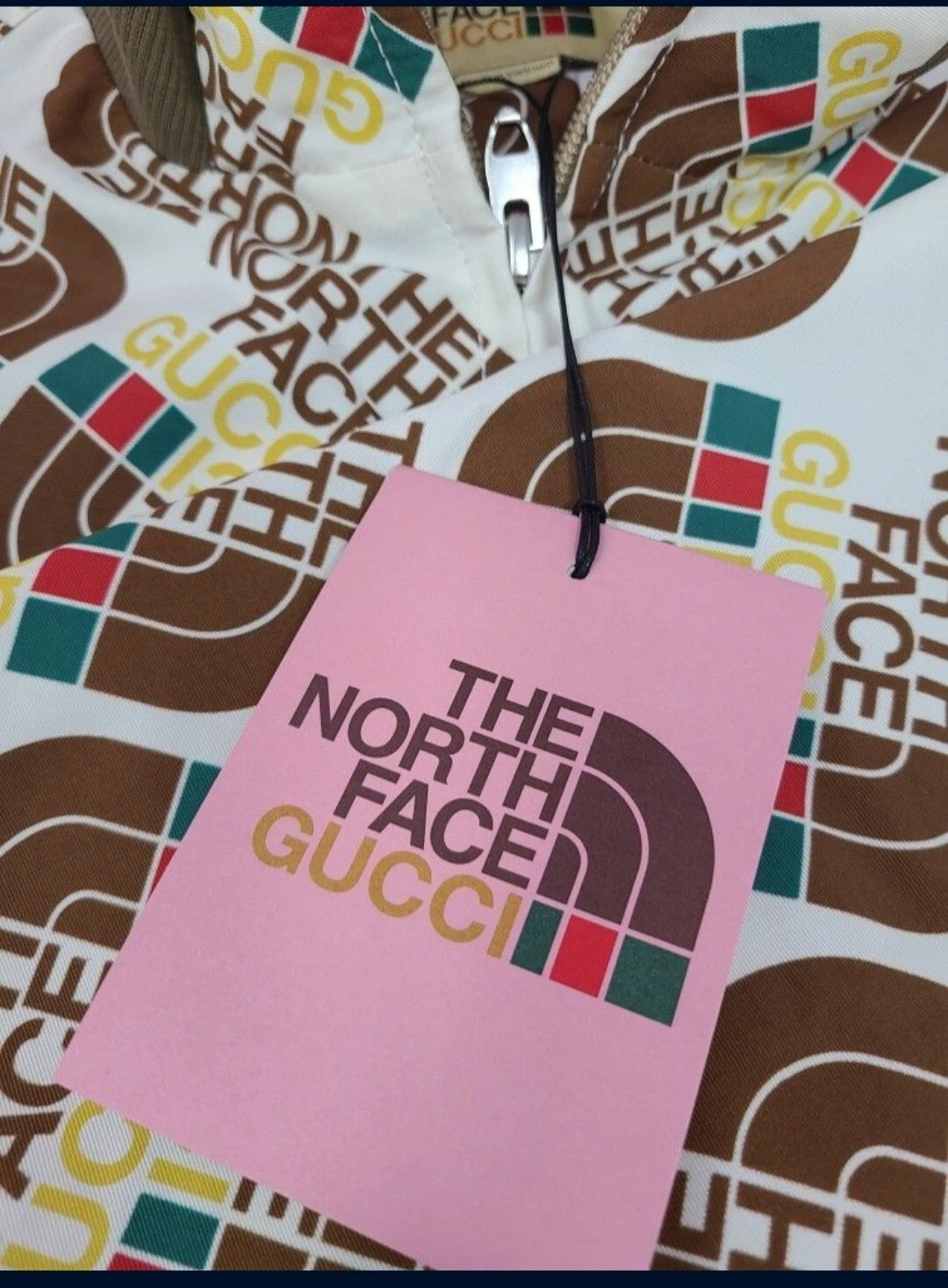 Giacca maglia Gucci X The North Face stampa web tecnica avorio unisex nuova