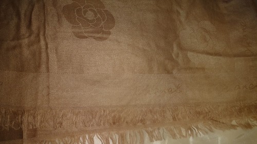 Chanel Beige Logo 65%Cashmere 35%Silk Scarf Wrap Gorgeous 100% Authentic 74”x26” - Picture 10 of 21