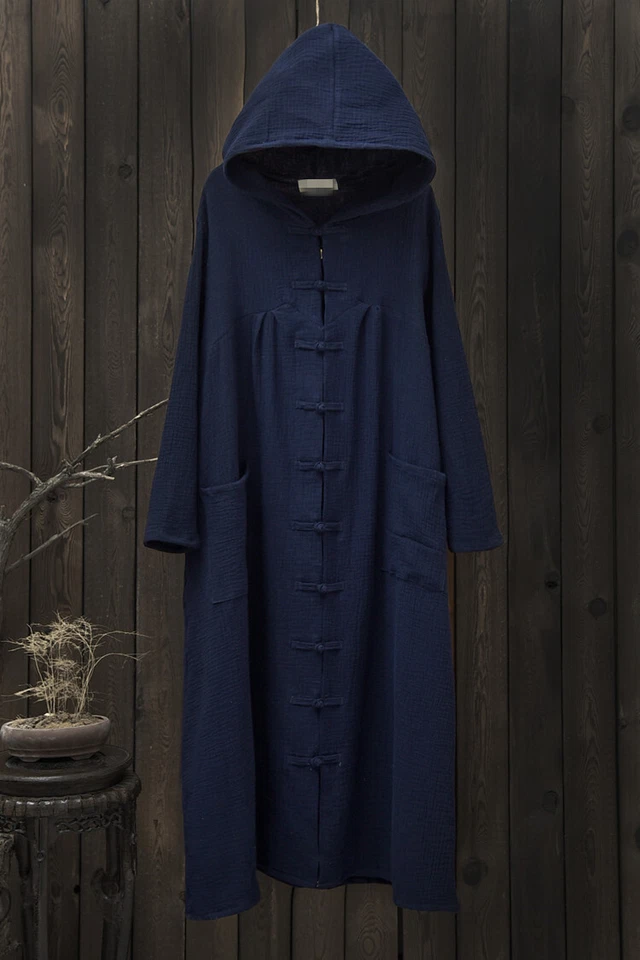 Hooded Cape Coat Womens Maxi Full Long Poncho Cotton Linen Kaftan Outwear Casual - Image 4 of 4