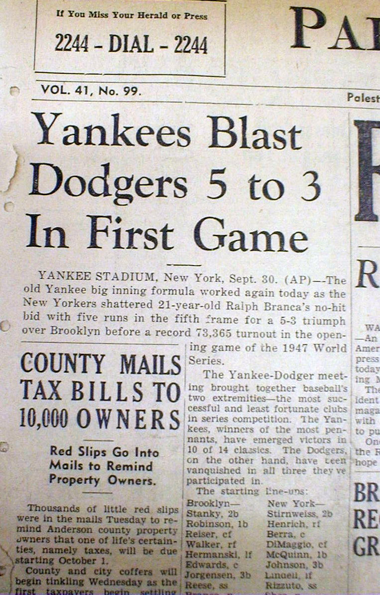 6 1947 newspapers NY YANKEES win baseball World Series over the