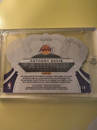 Anthony Davis 2019 panini crown royale #78 GOLD /10 - Picture 2 of 3