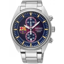 SEIKO Chronograph SNN265P1 FC Barcelona Football Watch Barca Steel 100m FCB