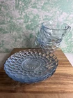 Vintage Anchor Hocking Blue Bubble Glass Cups/Saucers Set of 3 of Each
