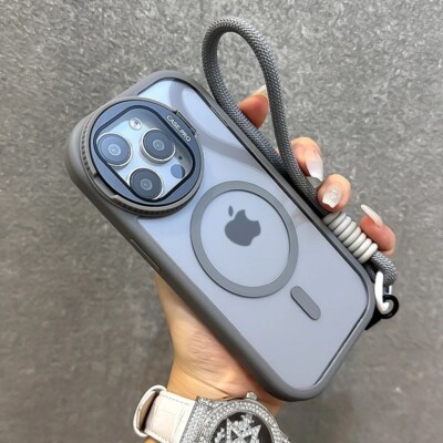 Fold Glass Lens Stand Magnetic Magsafe Wrist Case For iPhone 16 15 14 13 12 11