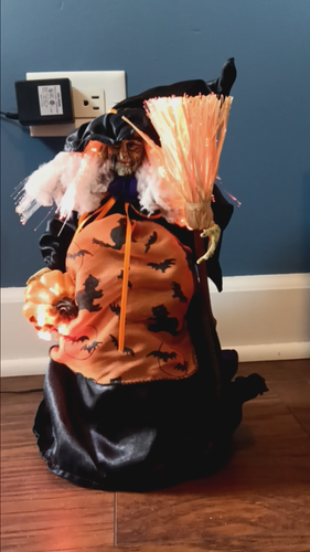 Vtg 13" Witch Fiber Optic Colored Lights Halloween Decor Broom Pumpkin In Box - Video 1 of 1