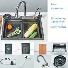 Multi Purpose Kitchen Sink Stainless Steel Single Bowl Waterfall Kitchen Faucet