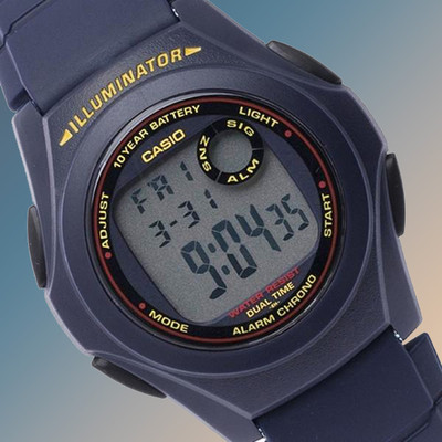 Casio F-200W-2A Digital LED Light Watch Resin 2 Time-Zones