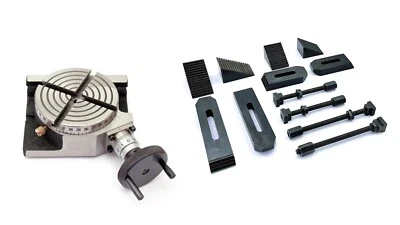 AD INTERNATIONAL 4" Inch 100mm Rotary Table with 24 Pcs Clamp Kit Workholding usa