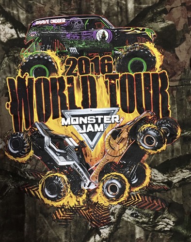 Monster Jam 2016 World Tour Camo T Shirt Grave Digger Adult Size Small - Picture 2 of 3
