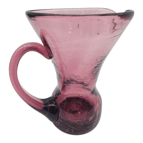 VTG Heritage Amethyst Crackle Glass Pitcher Hand Blown Vase Jug 5.75” MCM Style