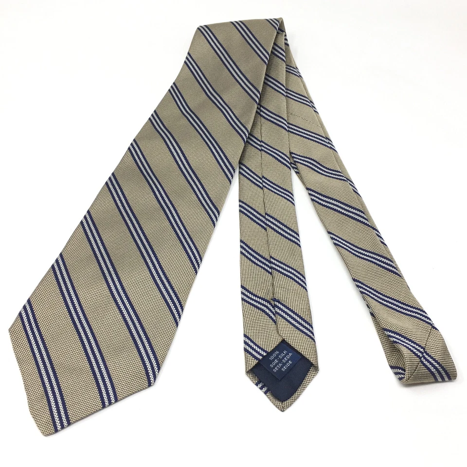 Breuer Wide Tie Brown Navy Gray Striped 100% Silk Made France Necktie - Image 3 of 4