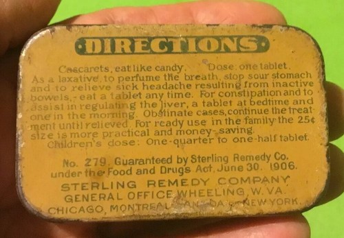 Vintage ~ Advertising Tin ~ CASCARETS ~ Candy Cathartic ~Constipation ~ No. 279 - Picture 4 of 11