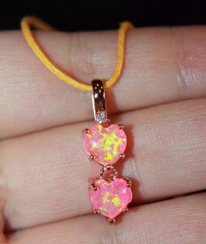 fire opal Cz necklace pendant gemstone silver plate jewelry Love Heart cocktail - Picture 4 of 20