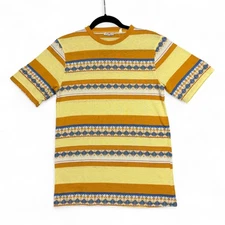 Vintage 70s California JC Penney Striped Surf T-Shirt Mens XS S Yellow Gold Crew