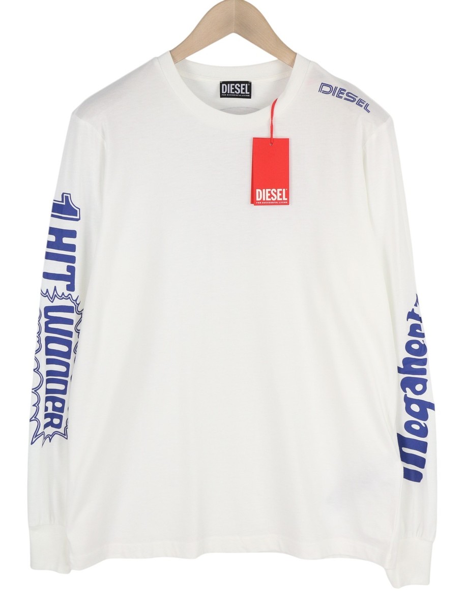 DIESELディーゼル ロゴ JusN62 long sleeve T-shirt White ロンT DIESEL T-Just-LS-E6 Mens T-Shirt M White Long Sleeve Crew