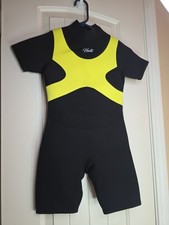 Hevto Shorty Springsuit Wetsuit Black/Yellow. Neoprene backZip Short Sleeve 8 b1