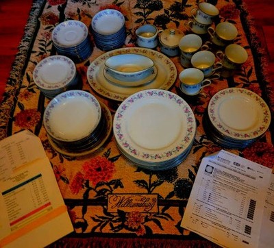 89 Piece Parkleigh ''Sonata'' Fine China Set Platinum Trim -1930's Excellent cond.
