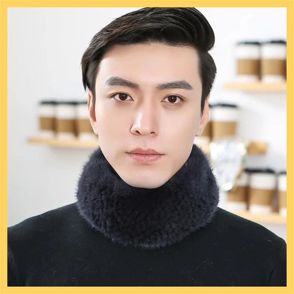 Men's Real Mink Fur Scarf Thicken Winter Warm Neck Wrap Collar Size 25x14cm