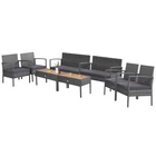 8PCS Rattan Patio Conversation Furniture Set w/ Acacia Wood Tabletop & Cushions