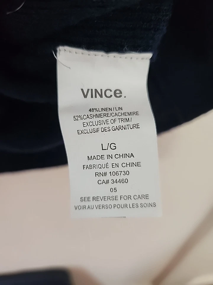 Vince para mujer. Manga Larga Mezcla Cachemira Lino Azul Marino Talla L Foto 3 de 4