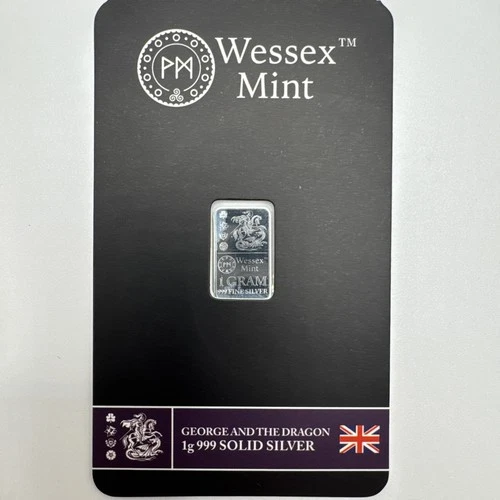 Wessex Mint George and The Dragon 1g Solid 999 Silver Bullion investment bar
