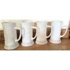 Vintage Federal Milk Glass 6" Beer Stein Tankard Embossed Tavern Scene Set Of 4