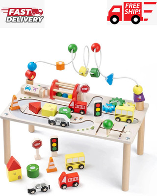 Activity Table for 1+ Year Old, Montessori Wooden Toys for Toddlers 1-3, 8 in 1