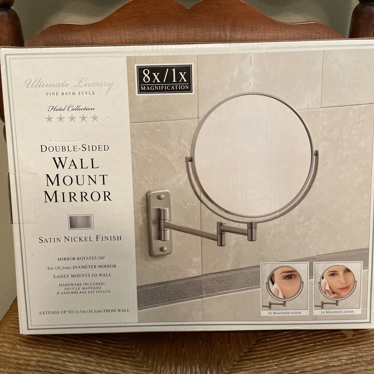 Ultimate Luxury Hotel Collection Wall Mount Swivel Mirror Satin Nickel Finish