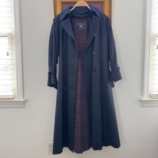 Burberrys Vintage Women Trench Coat Navy Nova Check Wool Liner 8 Long England