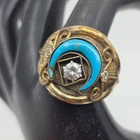 Native American Vintage Sterling & Gold Filled Turquoise Ring Size 12 Mens