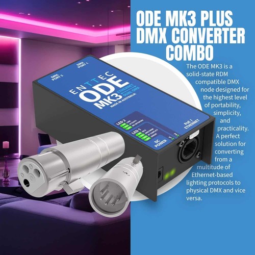Enttec POE ODE Mk3 70407 DMX / RDM Interface with 5P Male to 3P Female Adapter - Picture 3 of 9