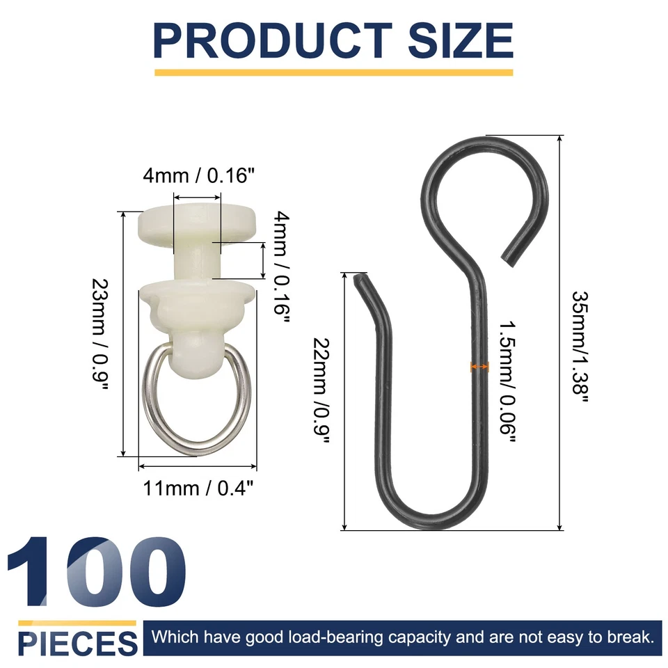 100Sets Curtain Track Glider Pulley Curtain Track Rollers with Hooks,White/Black - Image 2 of 4