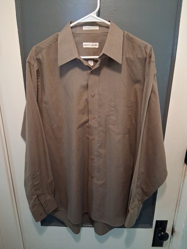 PIERRE CARDIN BROWN POCKET SHIRT MENS SIZE 16-16.5 34/ 35