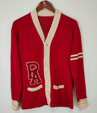 Vintage 40s 50s Varsity Letterman Cardigan Sweater PA Button Up Red Mens Small