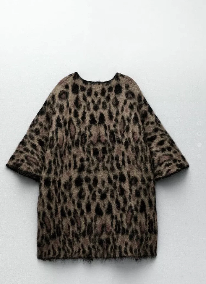 BNWT ZARA ANIMAL LEOPARD DETAIL ALPACA WOOL KNIT CAPE COAT LIMITED EDITION - Image 3 of 4