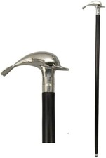 Silver Brass Dolphin Fish Handle Head Walking Stick Victorian 3Fold Wooden Cane
