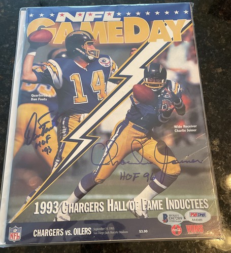 Dan Fouts & Charlie Joiner HOF Hand Signed Gameday 1985 PSA & Beckett Chargers - Picture 1 of 5