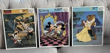 3 Vintage Disney MIckey Beauty & The Beast Pinocchio Frame Tray Puzzle 36570 PMD