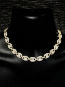 Authentic 14k Gold Plated Over Solid 925 Sterling Silver Puffed Mariner Choker Chain CZ