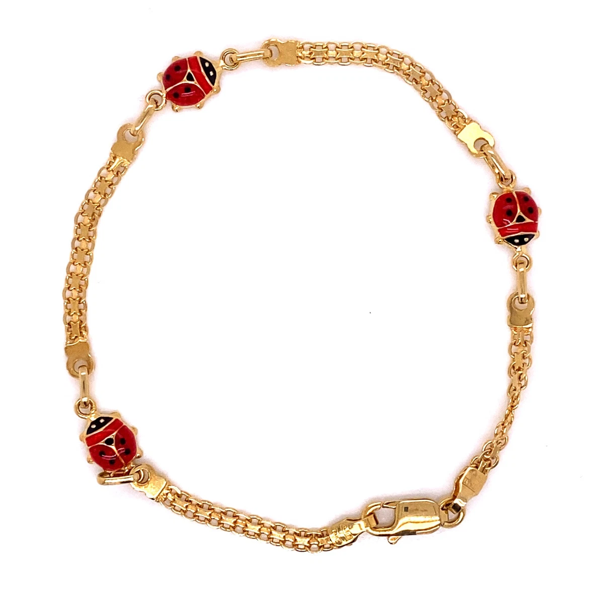 14KT YELLOW GOLD 7 LADYBUG BRACELET 3.5 GRAMS