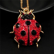 Fashion Women Red Rhinestone Lovely Ladybug Beetle Pendant Chain Necklace