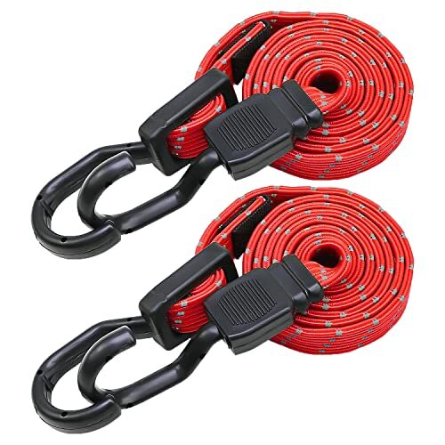 2 Pack 24 Inch Adjustable Flat Bungee Cord with Hooks for Cargo Loads Luggage