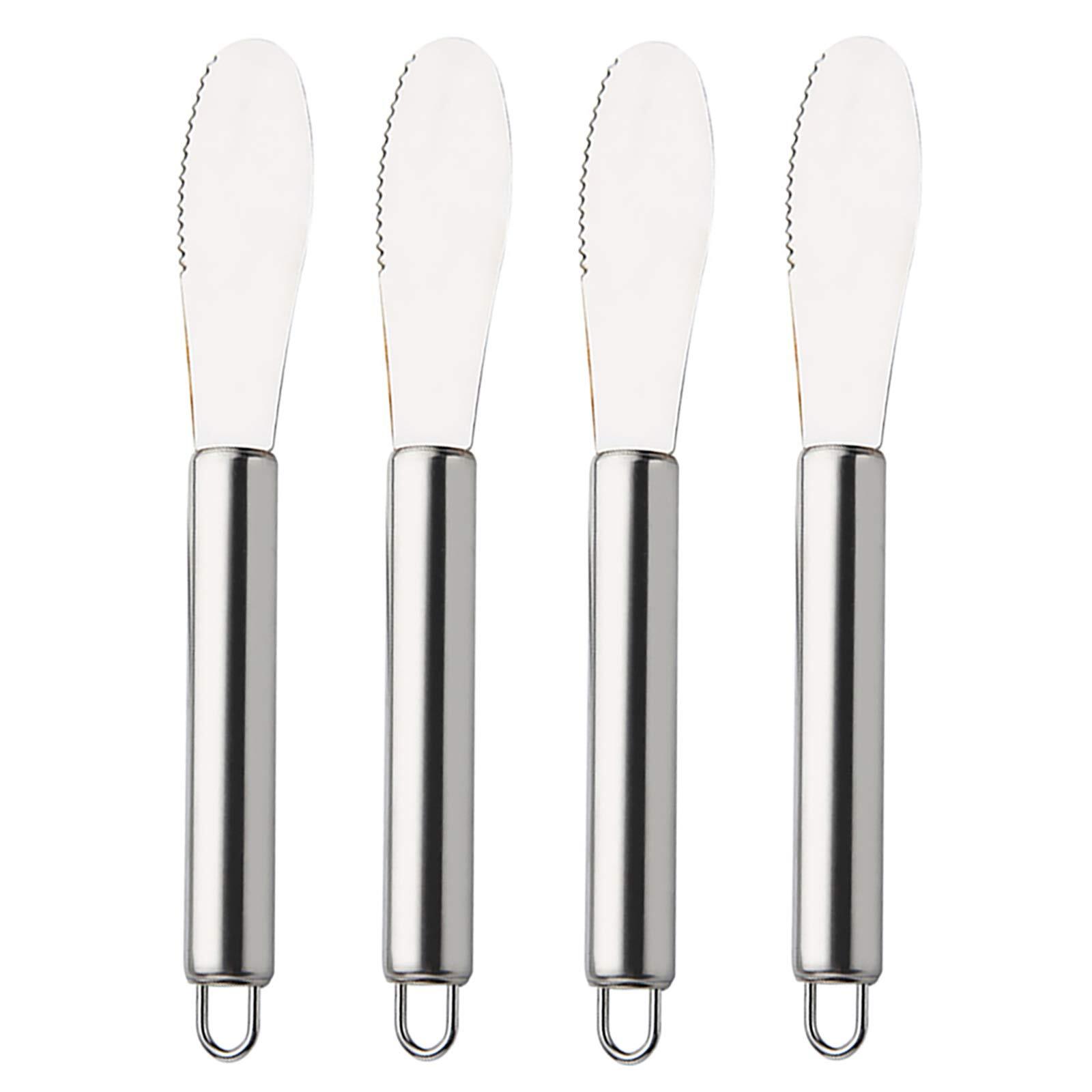 Wide Butter Spreader Knife Set 4-Piece Stainless Steel Cheese Knife Serrated ...