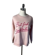 Wildfox Pink But First Cocktails Oversized Sweater Size XS Women  s Side Slits
